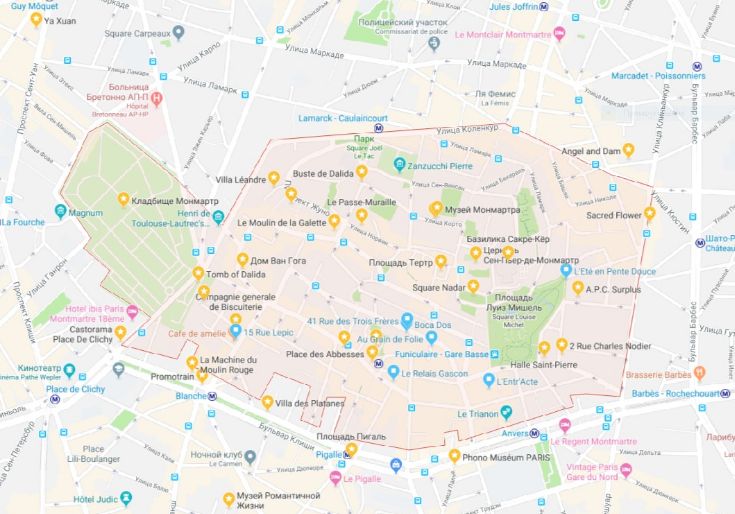Карта Монмартра в Париже